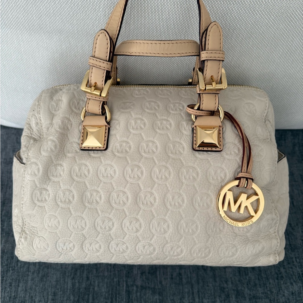Michael Kors Beige Satchel with Gold Accents